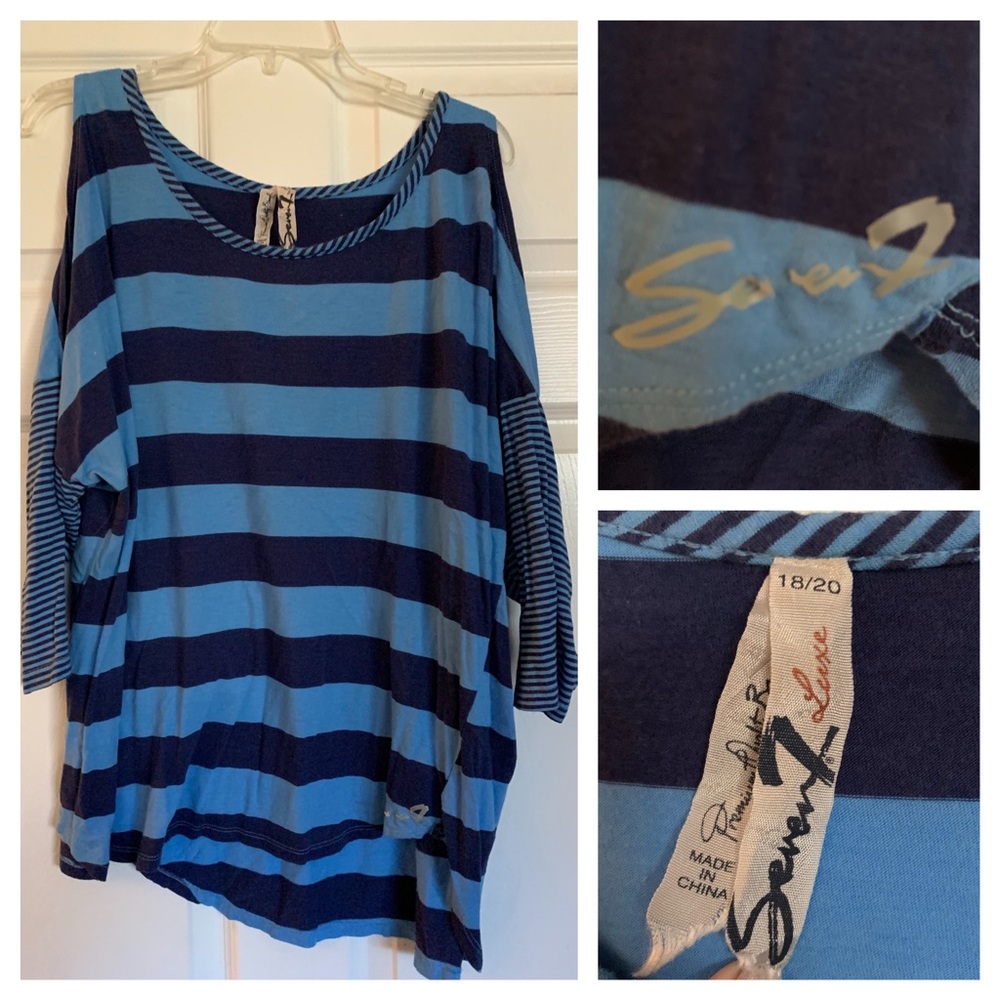 Blue striped cold shoulder Seven7 3/4 sleeve tee